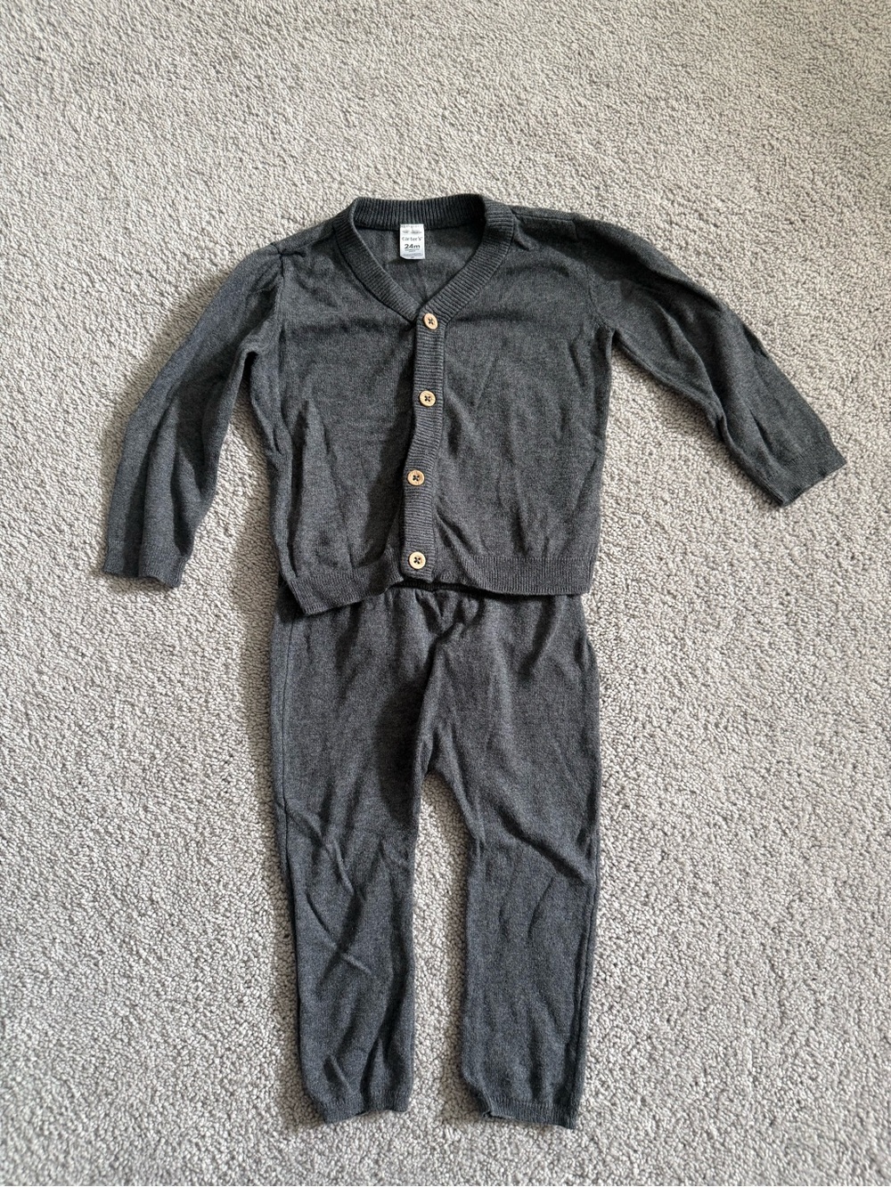Carter's Gray Knit Cardigan with Wood Button